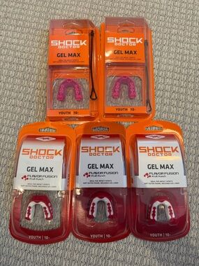 5 Shock Doctor Gel Max Youth Mouthguard – 2 Pink & 3 Red and White